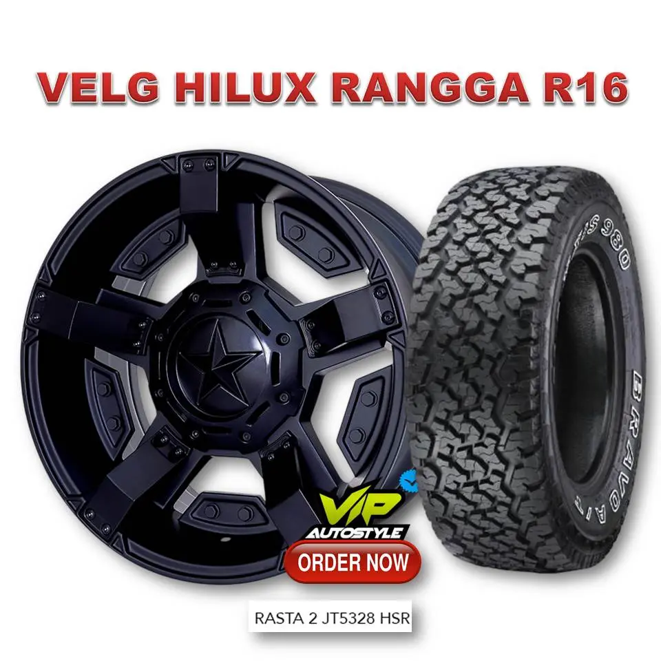 Paketan Velg Ban Hilux Rangga HSR Rasta Ring 16 Model Offroad Lebar 8 Plus Ban AT Ukuran 235 70 R16 Toko Velg Mobil Jakarta