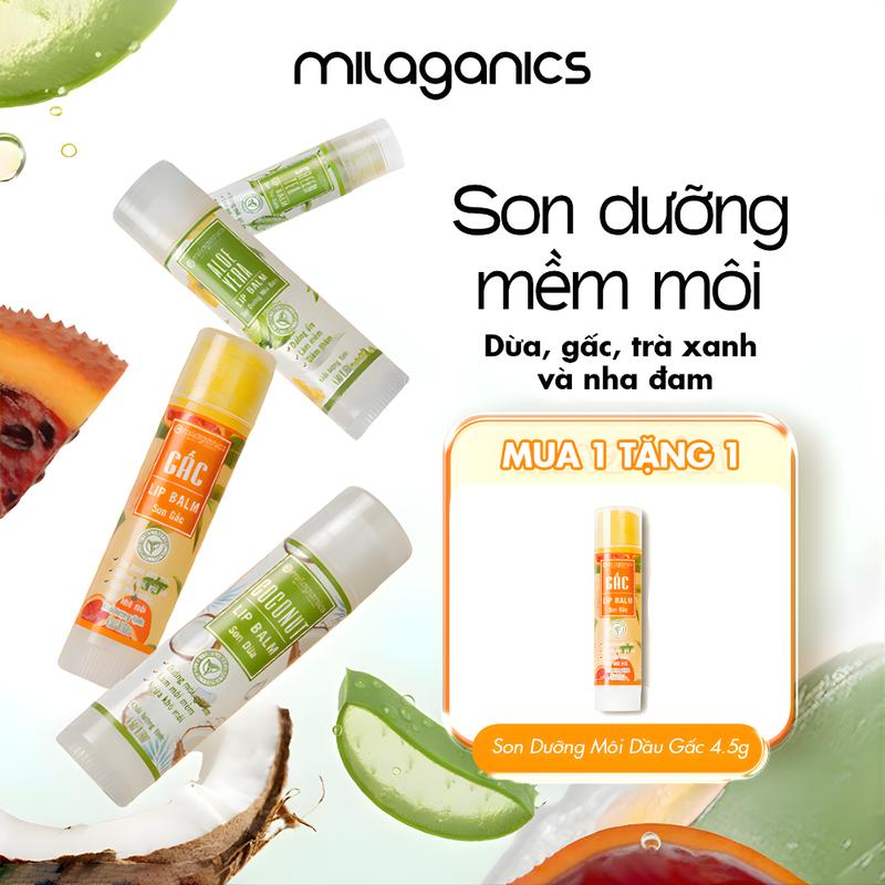   MUA 1 TẶNG 1  Son Dưỡng Mềm Môi Hồng Hào Mờ Thâm MILAGANICS Thiên Nhiên Sáp Dầu Vitamin E Dừa Gấc Trà Xanh Nha Đam Ẩm Mịn Không Khô Nứt Dưỡng Môi Mềm Tự Nhiên Lành Tính 