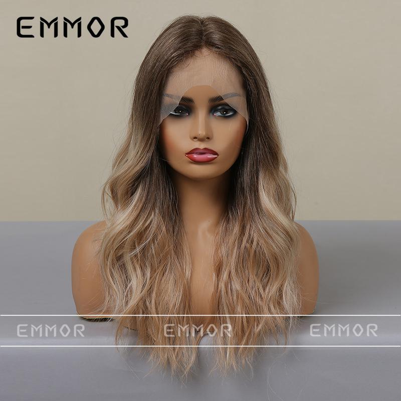 Product Introduction of New Hair Lace Lace Small T Dark Brown Gradient Light Brown Big Wave Long Curly Hair European and American Style Lace Wig for Women 2