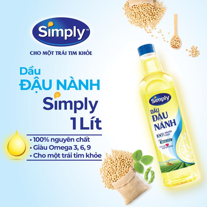 Dầu Đậu Nành Simply Nguyên chất 1L Giàu Omega 3 6 9 Vitamin E & Phytosterol Tự Nhiên Tốt Cho Sức Khỏe Tim Mạch