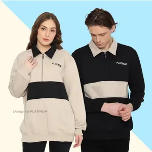 PLATINUM WORLD Sweatshirt Crewneck HALF ZIPP Rugby Pria - Wanita Fit Fleece
