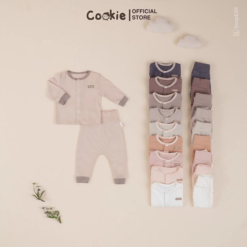  Bộ Quần Áo Sơ Sinh Cài Giữa Cookie Phối Bo Cho Bé Từ Newborn Đến 9 Tháng Chất Liệu Tăm Lạnh Mặc 4 Mùa Co Giãn Tốt 