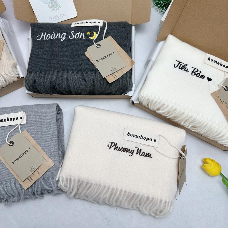   Quà tặng thêu tên  Khăn Choàng Cổ Len Dạ Thêu Tên Riêng Theo Yêu Cầu Khăn Choàng Cổ Cashmere Cao Cấp Món quà ý nghĩa Nam Hoa 