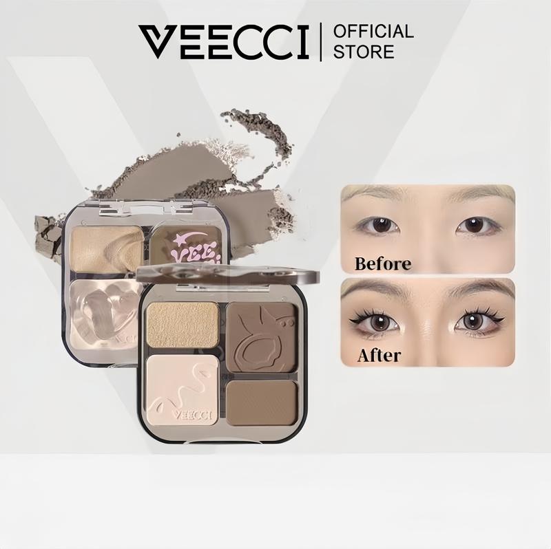 VEECCI – Bảng Phấn Tạo Khối & Bắt Sáng 4 Ô, Tự Nhiên, Lâu Trôi, Chống Nước