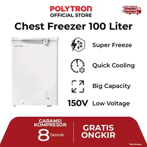 POLYTRON Chest Freezer 100 Liter PCF 118-3 Super Freeze Quick Cooling Kapasitas Besar 150V Voltan Rendah Garansi 8 Tahun