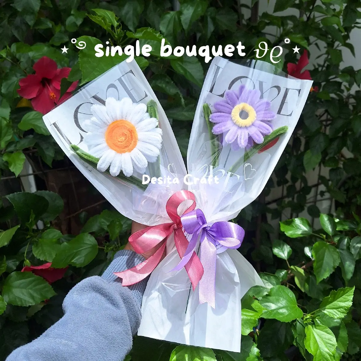 single flower small bouquet pipe cleaner | kawat bulu