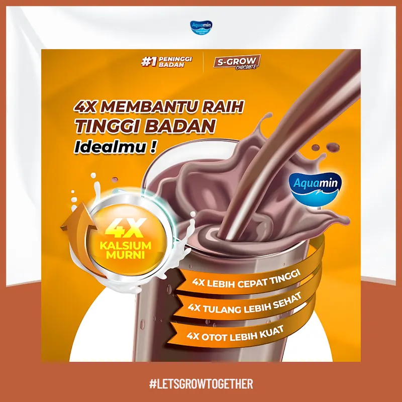 S-GROW Susu Rasa Coklat Tinggi Kalsium untuk Pertumbuhan Badan Remaja dan Dewasa dengan Multivitamin Zinc dan Vitamin D  bpom 1