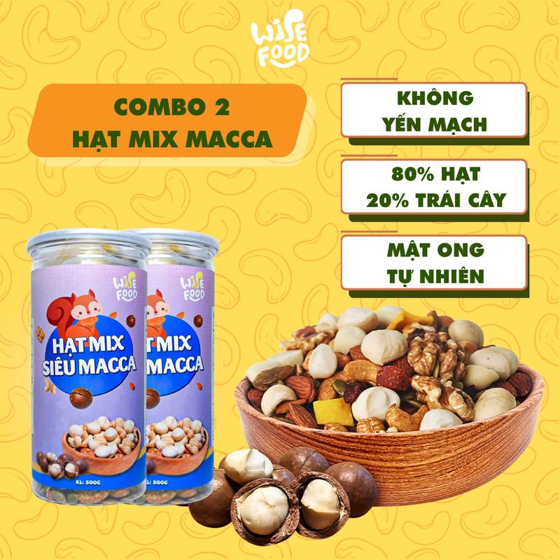 Combo 2 Hạt Mix Siêu MACCA Wise Food 500g Không Yến Mạch, Hạt Bổ Sung Dinh Dưỡng