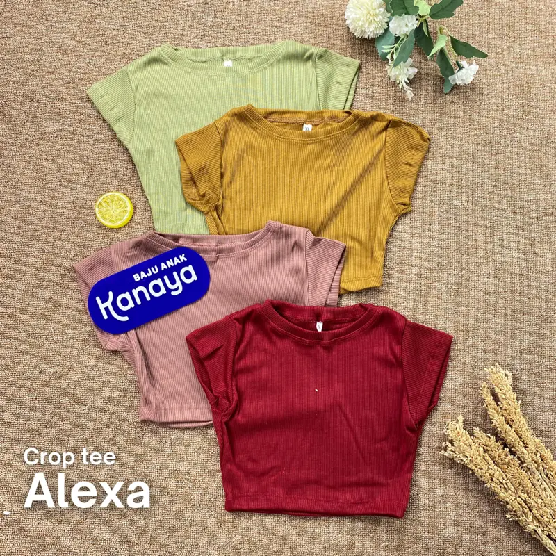 CROP TEE ALEXA KAOS ANAK PEREMPUAN BAHAN RIB 1-3 TAHUN Shop
