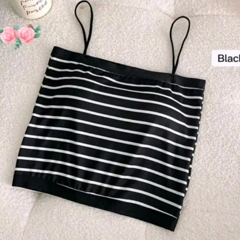 Tanktop Motif Salur With Cup BH Singlet Wanita Tanpa Kawat Cantik Murah FS 5
