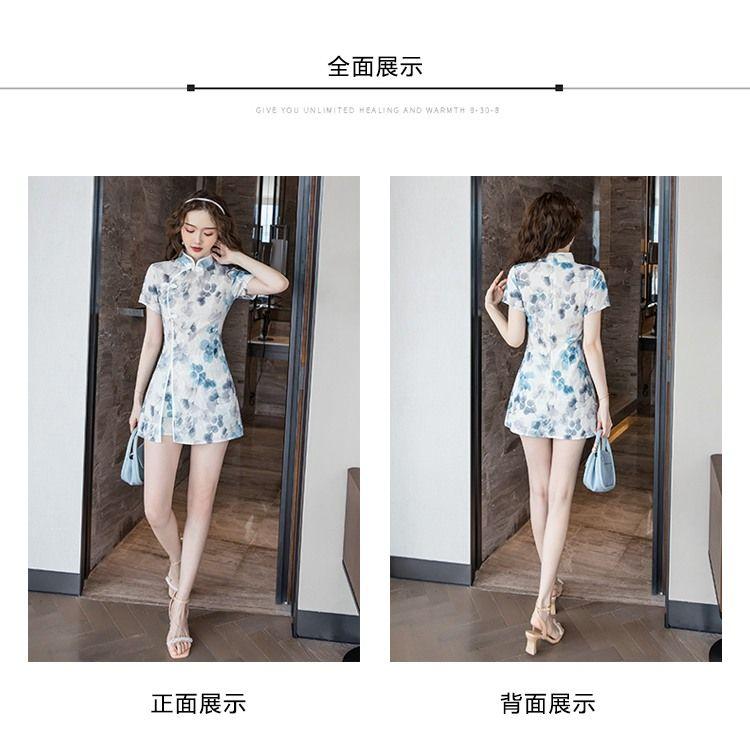 Product Introduction of 2024 Summer New Korean Style Elegant Young Style Embroidered Slimming Improved Cheongsam Dress Shorts Two-piece Suit 5