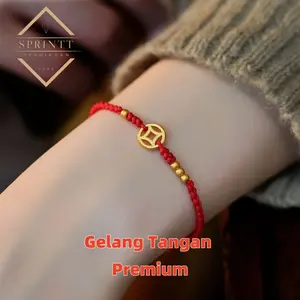 [SPRINTT] SL023 Gelang Tali Merah dengan Akik Koin Rejeki Gelang Tangan Keberuntungan Gelang Anak Wanita Pria