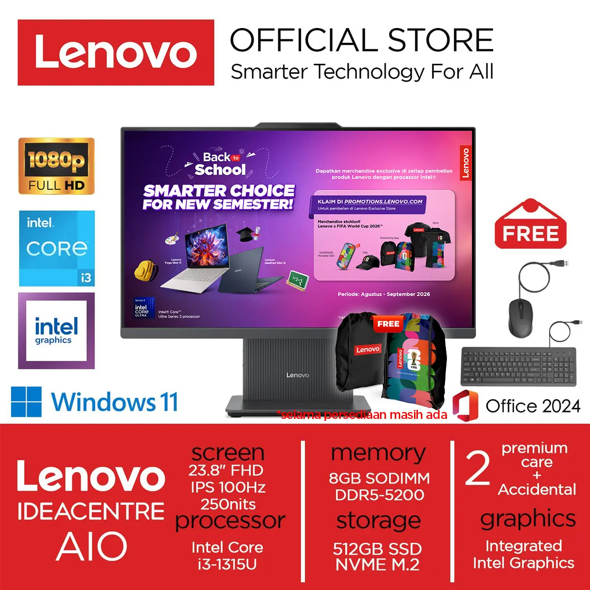 PC Lenovo IdeaCentre AIO i3-1315U 512GB SSD 8GB FHD IPS 100Hz Win11+OHS