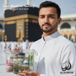 Al Barkah Apparel Set Perlengkapan Mandi Haji Umroh An Nadzhiif 60 ML Paketan Sabun Mandi Travel Non Parfum Non Alkohol Soap Tubuh dengan Shampoo Shower Soap Lotion Hand Sanitizer Deodorant Lip Balm SIWAK F
