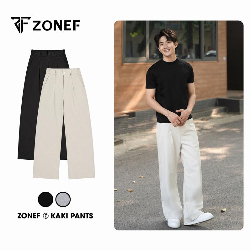Quần Kaki Xếp Ly Form Suông Rộng Hơi Cong Nhẹ by ZONEF STUDIO, Quần Kaki Nam Nữ Unisex Vải Kaki Cotton Phong Cách Trẻ Trung, Năng Động