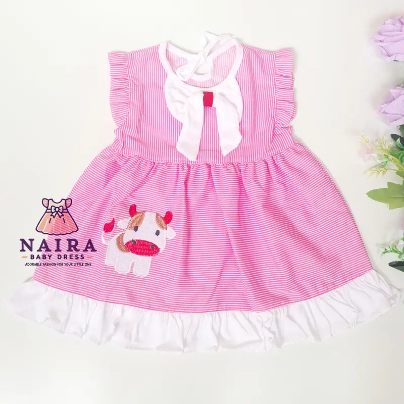 (P-004) Baju Bayi Perempuan 0-6 bulan newborn / Dress bayi perempuan newborn Planet Kidz Motif Sapi 1