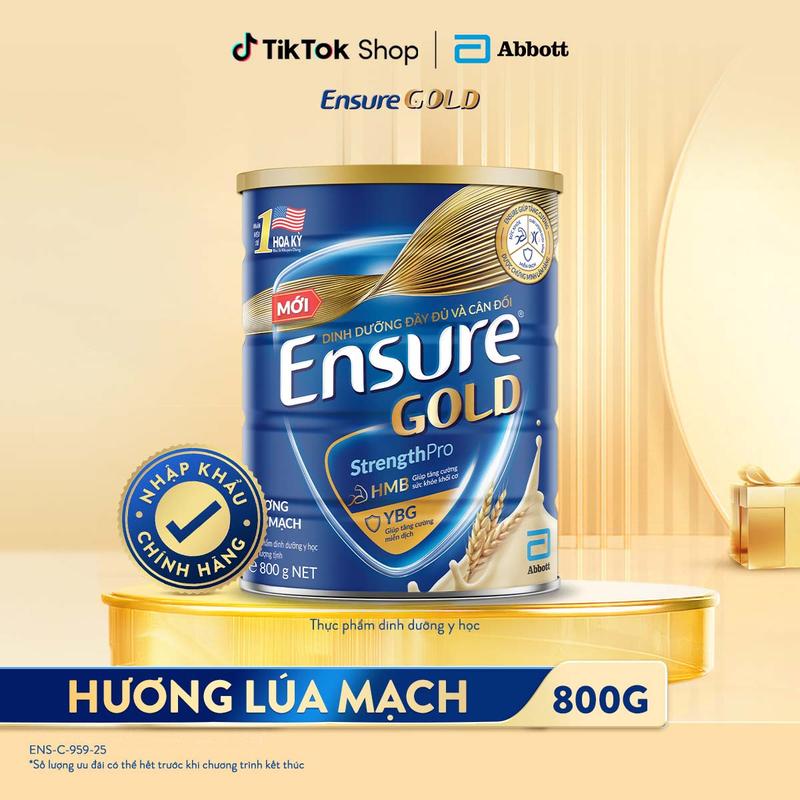  LON SỮA ENSURE GOLD MỚI CẢI TIẾN DẠNG BỘT HƯƠNG LÚA MẠCH 800G 
