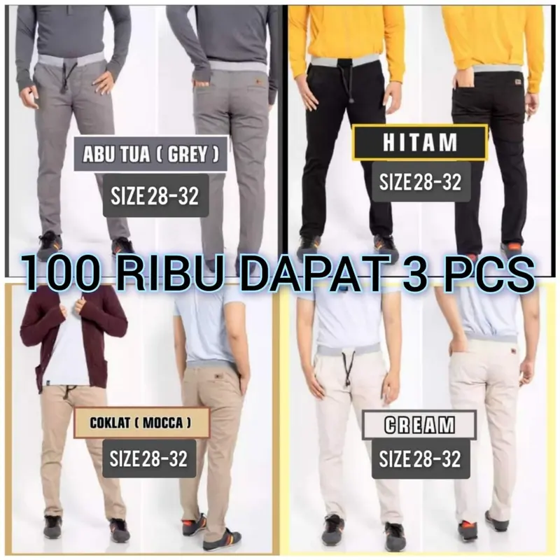 PALING MURAH 100 RIBU DAPAT 3 PCS / CELANA CHINO PANJANG PRIA / CELANA PANJANG PRIA TERBARU / CELANA COWO / CELANA DISTRO PREMIUM Formal Katun Slimfit Dewasa 6