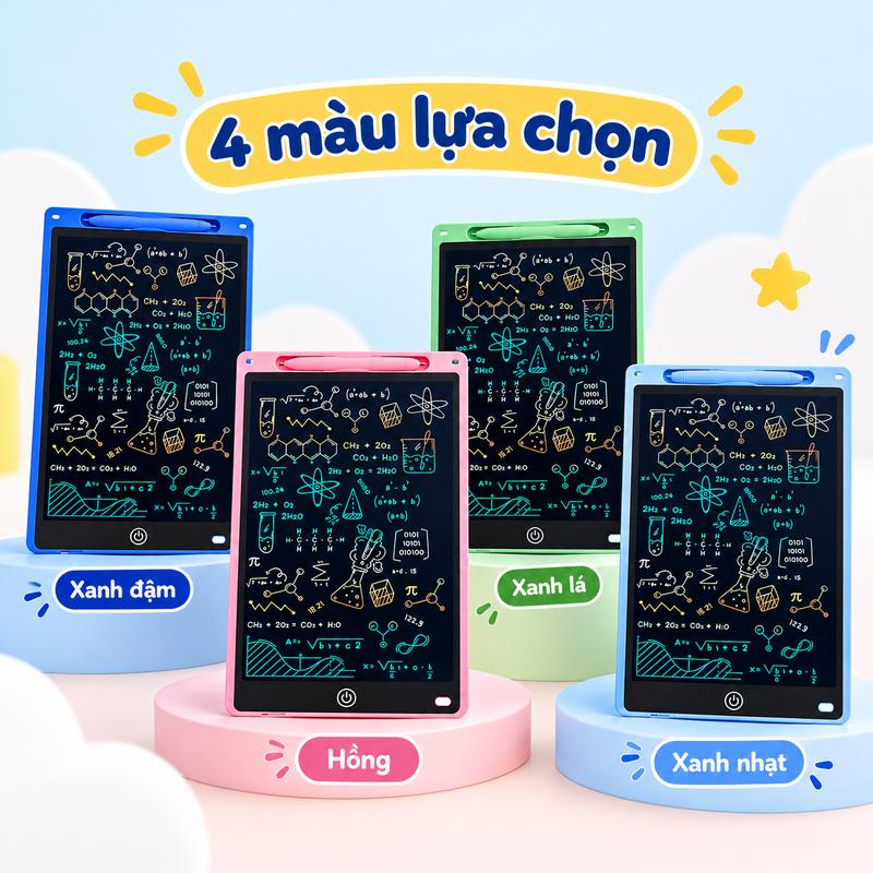 Bảng Vẽ LCD Cho Bé 10 Inch - Bảng Viết Điện Tử Tự Xóa 1 Nút - Kèm Bút + Pin - Tập Viết Tập Vẽ - 4 Màu Lựa Chọn
