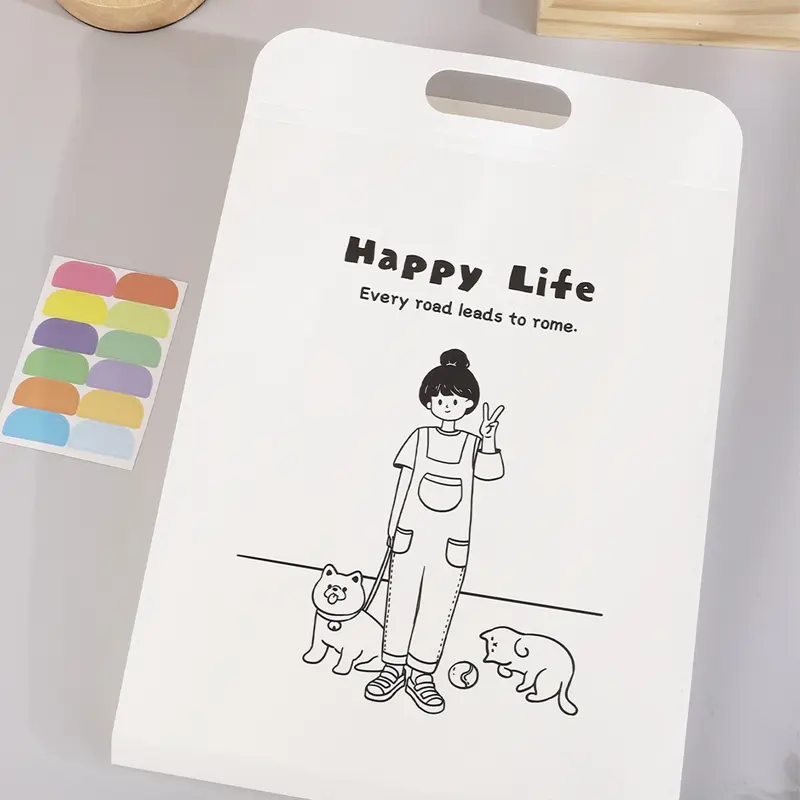 1pc Cartoon Graphic File Folder, Cartoon Animal Pattern A4 High Capacity Portable Storage Folder For Office, School Student