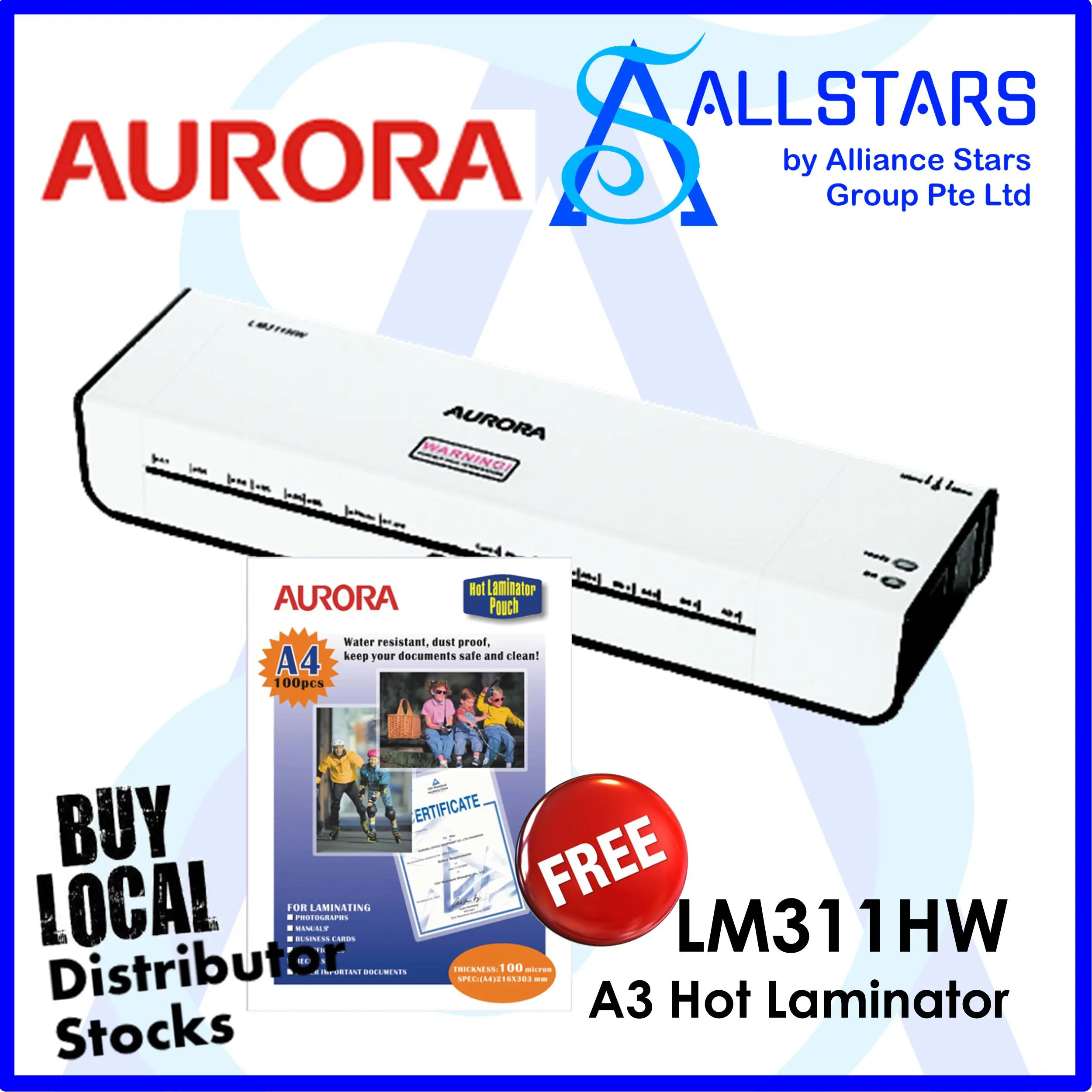 (ALLSTARS PROMO) (FREE 100pieces A4 Laminates) AURORA LM311HW / LM3231H A3 Laminator / Laminating machine (Local Warranty 1year with Aurora Singapore directly)