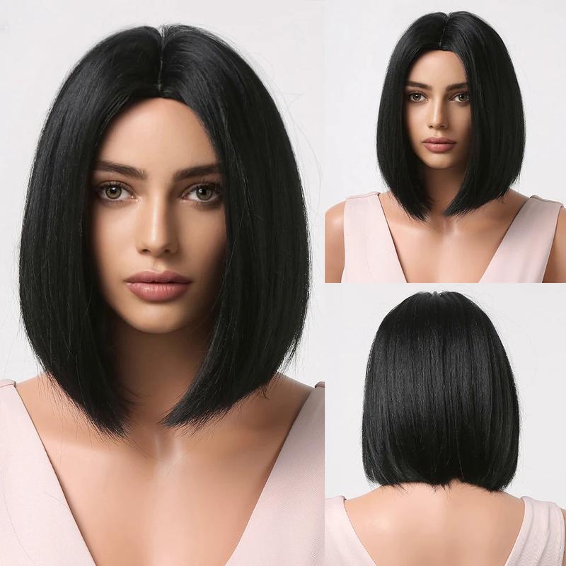 Product Introduction of Bob Short Straight Synthetic Wigs with Bangs Black Hair Wigs for Women Daily Cosplay Party Wigs Heat Resistant 21