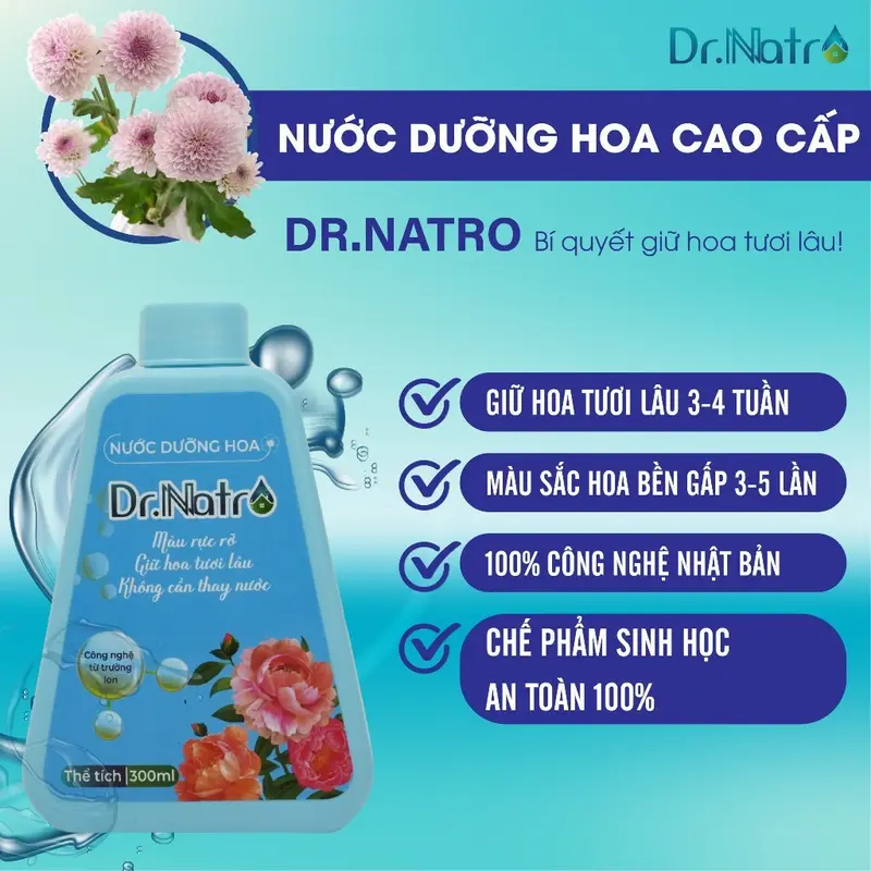 Nước dưỡng hoa Dr Natro - Giữ hoa tươi lâu 3 - 4 tuần - Màu sắc hoa bền đẹp gấp 3 - 5 lần - Chai 300ml (tặng 1 gói dưỡng hoa size nhỏ ) 2