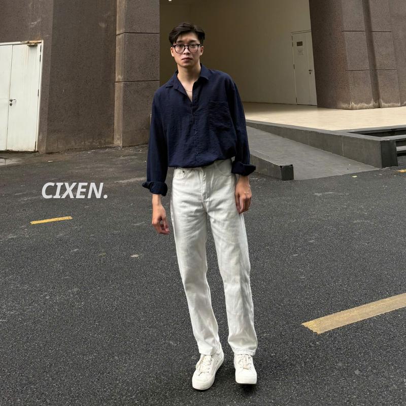 Quần jean nam ống suông White V1 form unisex Cạp cao Chất Liệu Jean Denim , quần trắng nam form suông hàn quốc [QT1]