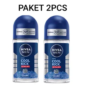 PAKET 2PCS, NIVEA DEODORAN MEN ROLL ON COOL KICK EXTRA DRY COOL BLUE 2x50ml