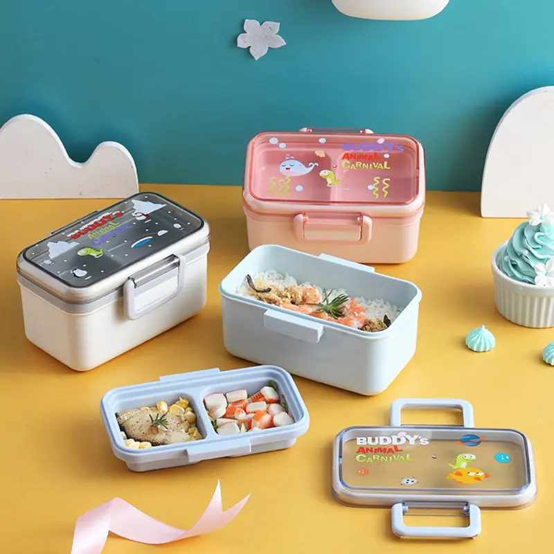 750ml Kids lunch box DoubleCompartments Seal Leakproof CartoonBento Box School Girl Tiffin BoxMicrowave Picnic Food Storage