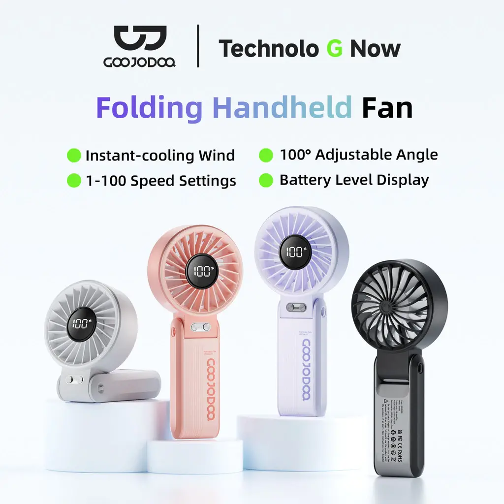GOOJODOQ GFS003 Folding Mini Fan 4000 MAH With Smart LED Screen Display 100 Level Speed - Kipas Mini