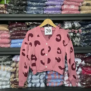 Cardigan baru Premium 1-100 Wanita Motif Kardigan Oversize Kancing Nyaman Panjang Sweater Tebal Knit Salur Cantik Crop Garis Baju Stripe Kotak Top Panjang Bunga Hangat Atasan Knitwear