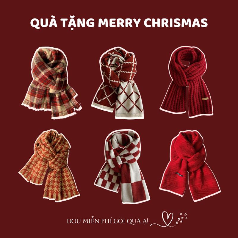 Khăn Len Unisex Khăn Cashmere Dệt Kim Dày Dặn Ấm Áp Tone Đỏ Sang Trọng QUÀ TẶNG MERRY CHRISTMAS - Mã LN00