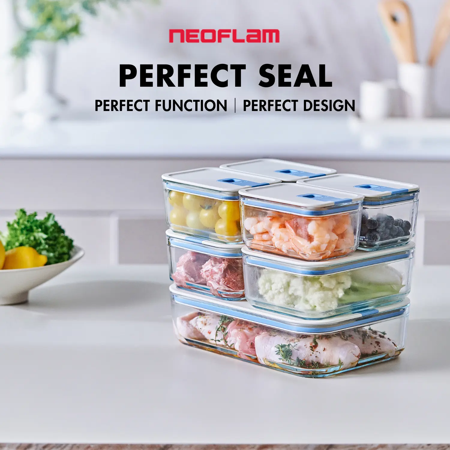 NEOFLAM Perfect Seal │ Airtight Food Storage │ Borosilicate Glass