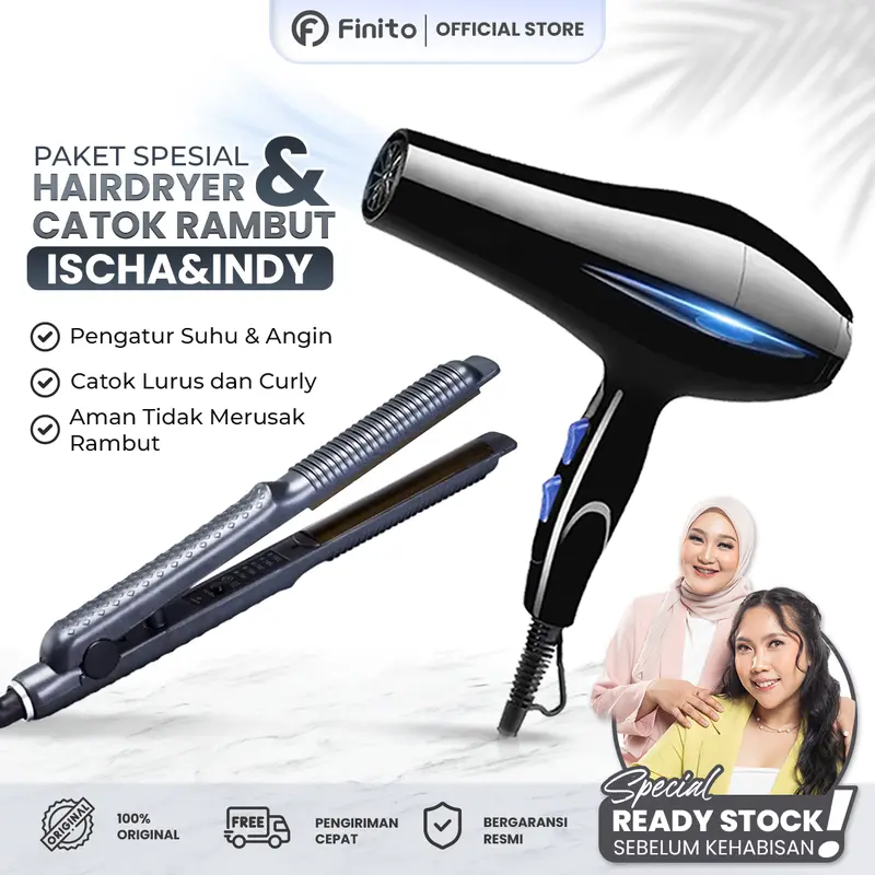 [Ischaindyofc] Paket Bundling Murah Alat Styilling Rambut Hair Dryer HB01 dan Catokan HC 04 0