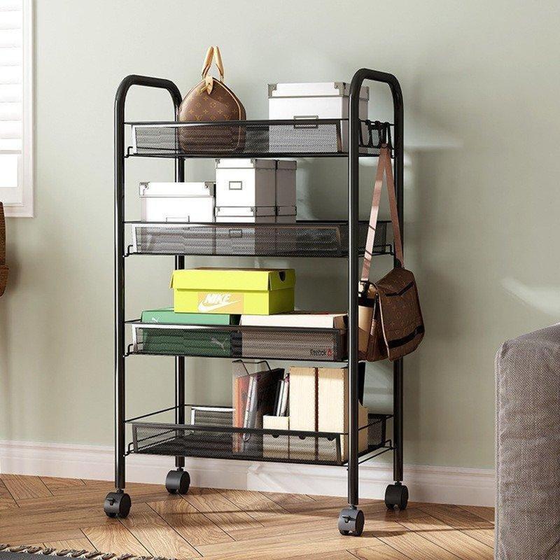 Kệ để 3 tầng, 4 tầng đa năng phun sơn tĩnh điện có bánh xe di chuyển, khay lưới sắt có thể tháo rời,kệ tủ sách kệ góc để đựng quần áo Kitchen đồ ăn nhà bếp hộp xào đồ để trong phòng đẹp