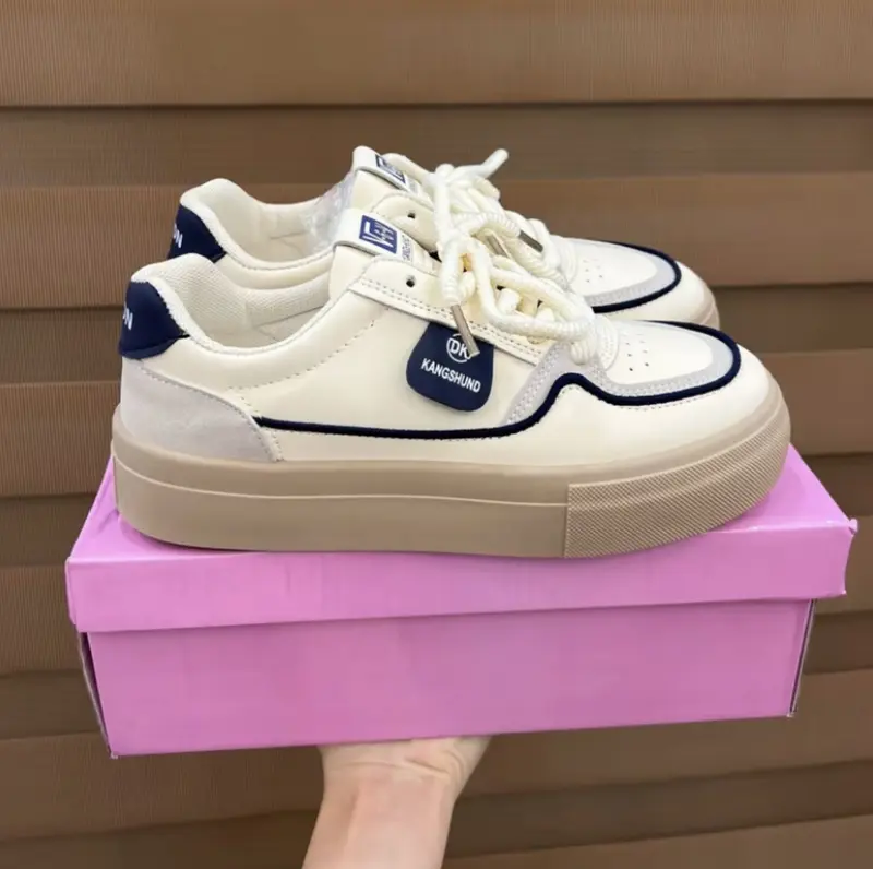 Giày Thể Thao Cho Nữ, Màu Trơn Phong Cách Thường Ngày Trong Khuôn Viên Trường, Đế Dày, Giày Trắng Sneaker Shoes Nhung Cổ Cao Kim Tuyến 8