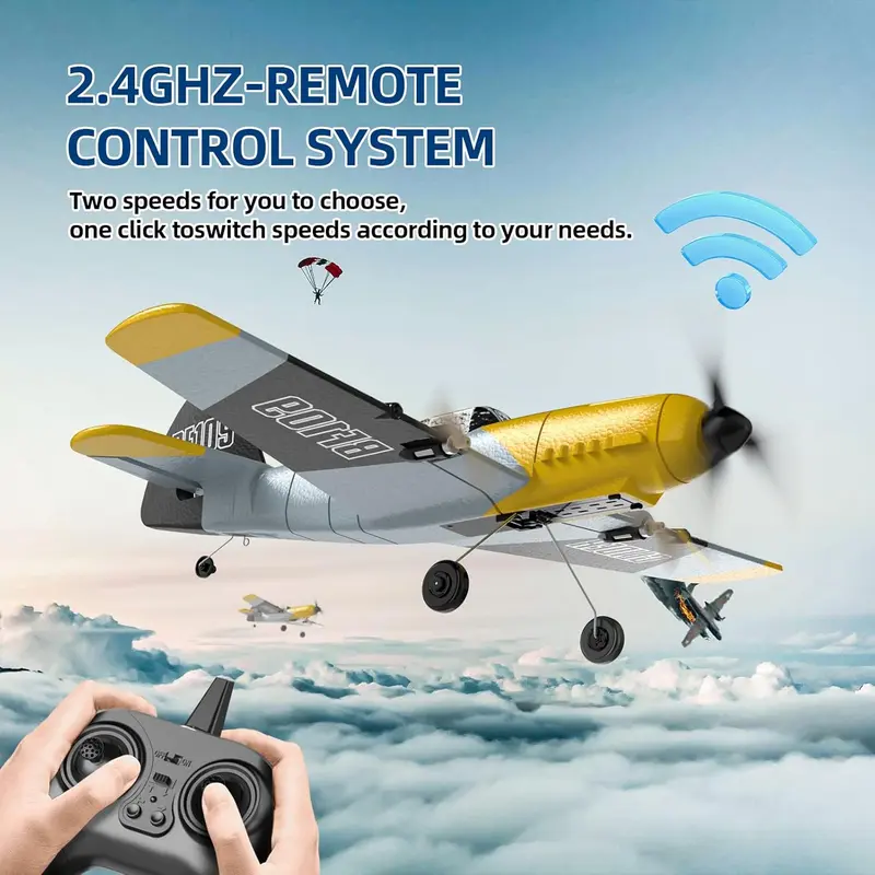 DEERC RC Plane 3 Channel BF-109 Remote Control Airplane Fighter, 2.4GHz 6-axis Gyro Stabilizer RTF Glider Aircraft with 2 Batteries, Easy to Fly for Beginners. 2