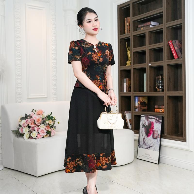 Đầm Trung Niên Dáng Dài [ Linh Trà ] (TM 3091) Cao Cấp Đi Làm Đi Chơi Đi Tiệc Đa Dụng Sang Trọng Cho Các Quý Bà U40 U50