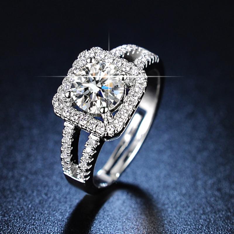 [Box Package]1pc Luxury White Rings for Women Sparkling Square Engagement Ring Anniversary  Wedding Rings for Women Gift 0