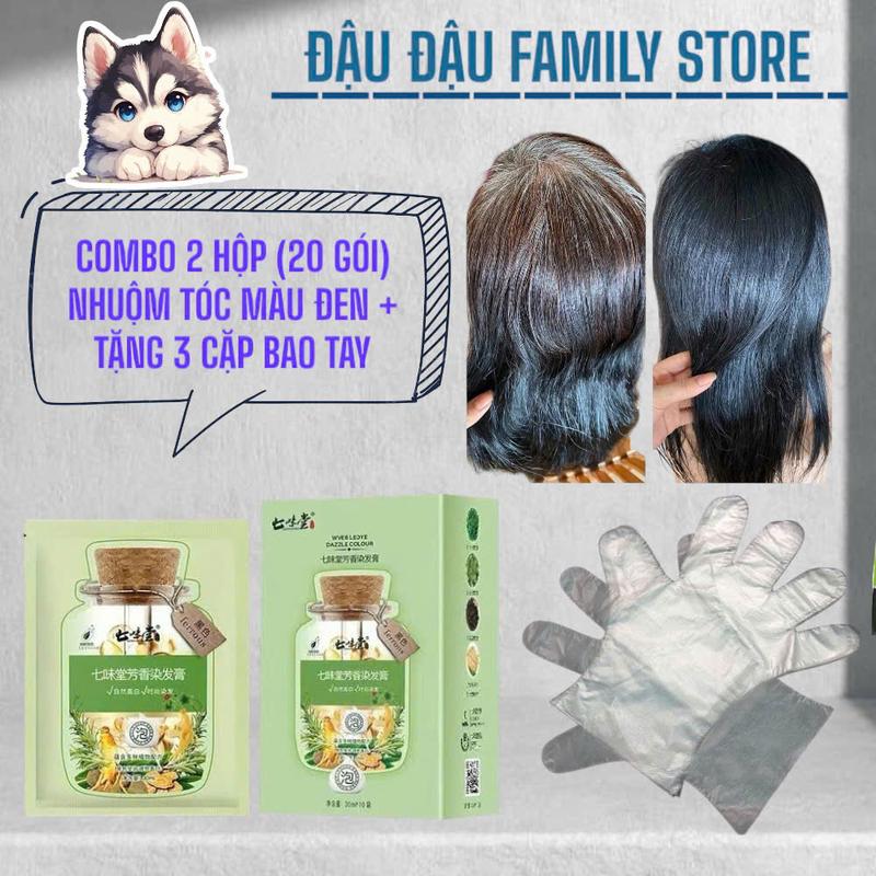 TẶNG 3 CẶP BAO TAY NHUỘM TÓC COMBO 20 GÓI DẦU GỘI NHUỘM TÓC PHỦ BẠC ĐEN QIWEITANG KHÔNG DÍNH TAY KHÔNG DÍNH DA ĐẦU