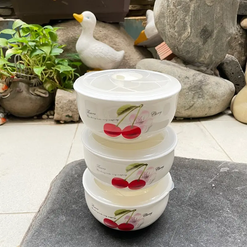 Bộ 3 thố sứ nắp nhựa đường kính 13cm bảo quản thực phẩm