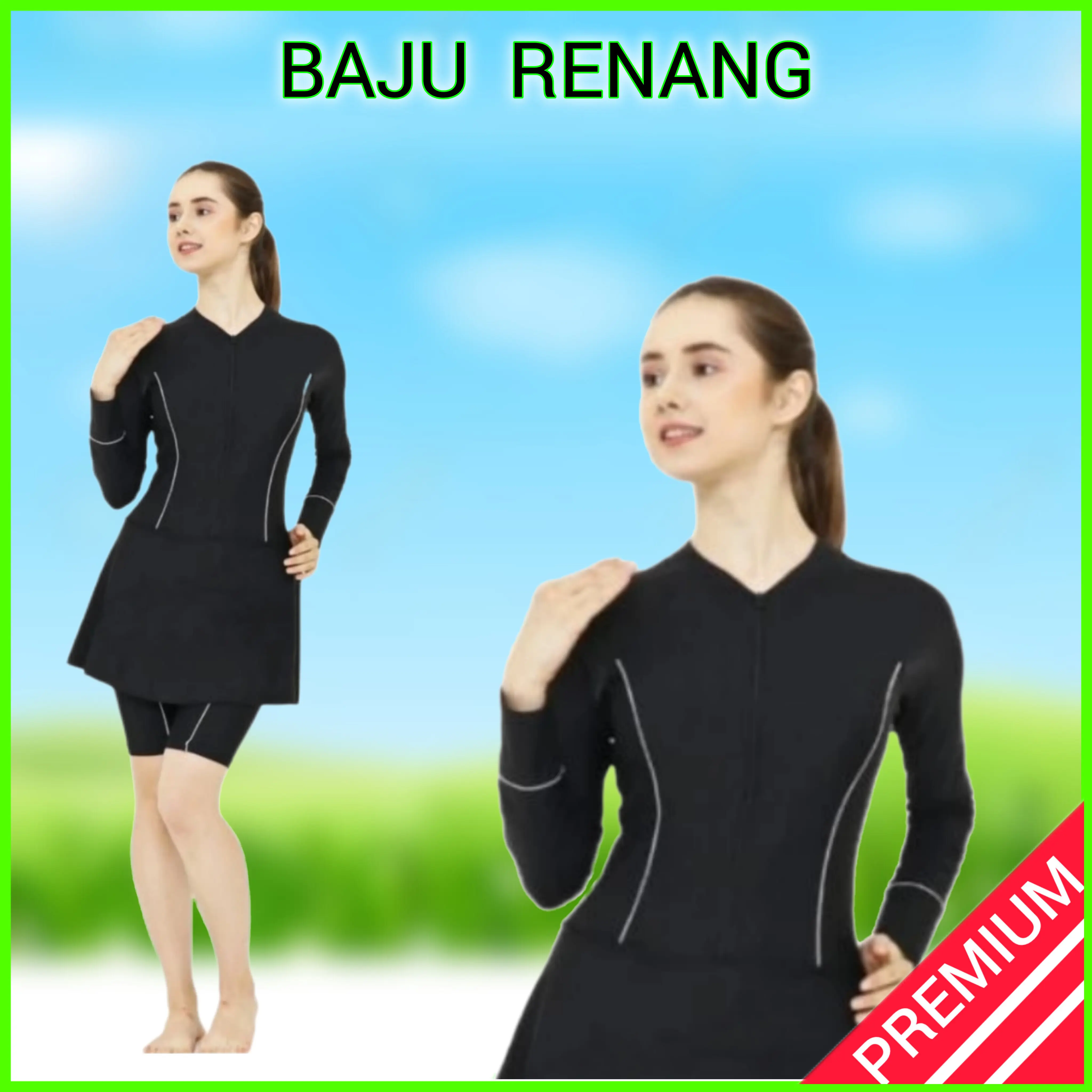 Baju Renang Wanita Lengan Panjang Warna Polos Model Terusan Celana Rok Pendek Pakaian Berenang Diving Cewek Remaja Dewasa Bahan Premium Terbaru Ada CUP BH Bra Ready Ukuran Big Size JUMBO Murah