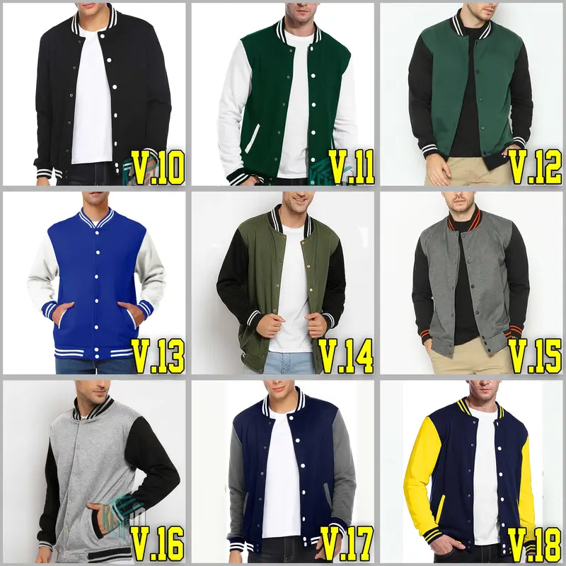 Jaket Baseball Varsity bomber Kancing ( BISA CUSTOM INISIAL WARNA SABLON BORDIR ) Pria Wanita Jumbo big Size S M L XL XXL XXXL XXXXL XXXXXL XXXXXXL HITAM PUTIH Korean Street Style 6
