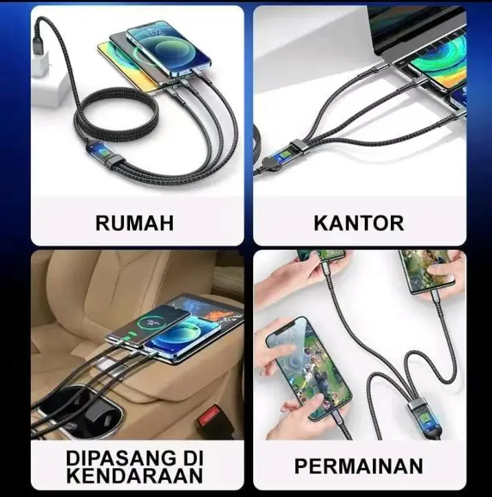 Kabel Data  Charging 4 IN 1 USB Type A, Type C, IOS Multiple Charging 27W + 67W Metal Data Cable 3