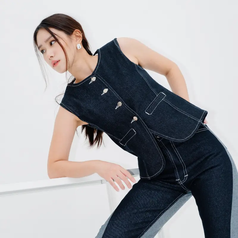 AUCTUS - Jemma  Denim Button Vest Top 0