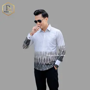 Kemeja Koko Batik Pria Slimfit Premium Lengan Panjang Lapis Furing Hero Motif Athar Putih Hitam Bahan Katun Jahitan Taylor Baju Formal Kondangan Hem Formal Casual