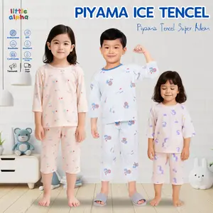 Little Alpha Piyama Tencel | Ice Tencel Pajama Baju Tidur Anak Unisex 1-8 Tahun