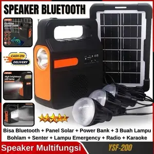 Solar Light Lampu Panel Surya YSF-200 + Speaker Bluetooth Radio Full Bass PowerBank 6000mAh Gratis 3 Bohlam LED untuk Outdoor Camping & Pariwisata VDR 1588 (2 Bohlam) YSF 200 (3 Bohlam)