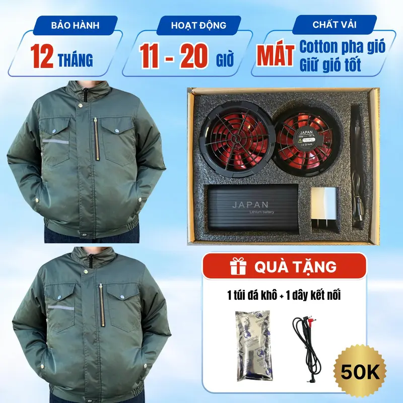 [2 ÁO + 1 BỘ PHỤ KIỆN JAPAN] Combo Áo nắng Điều hòa 2025, Áo quạt gió điều hòa  Pin dung lượng cao sử dụng lên tới 18 tiếng, làm mát, bảo vệ sức khỏe nam,nữ người lao động ngoài trời nắng nóng. 6